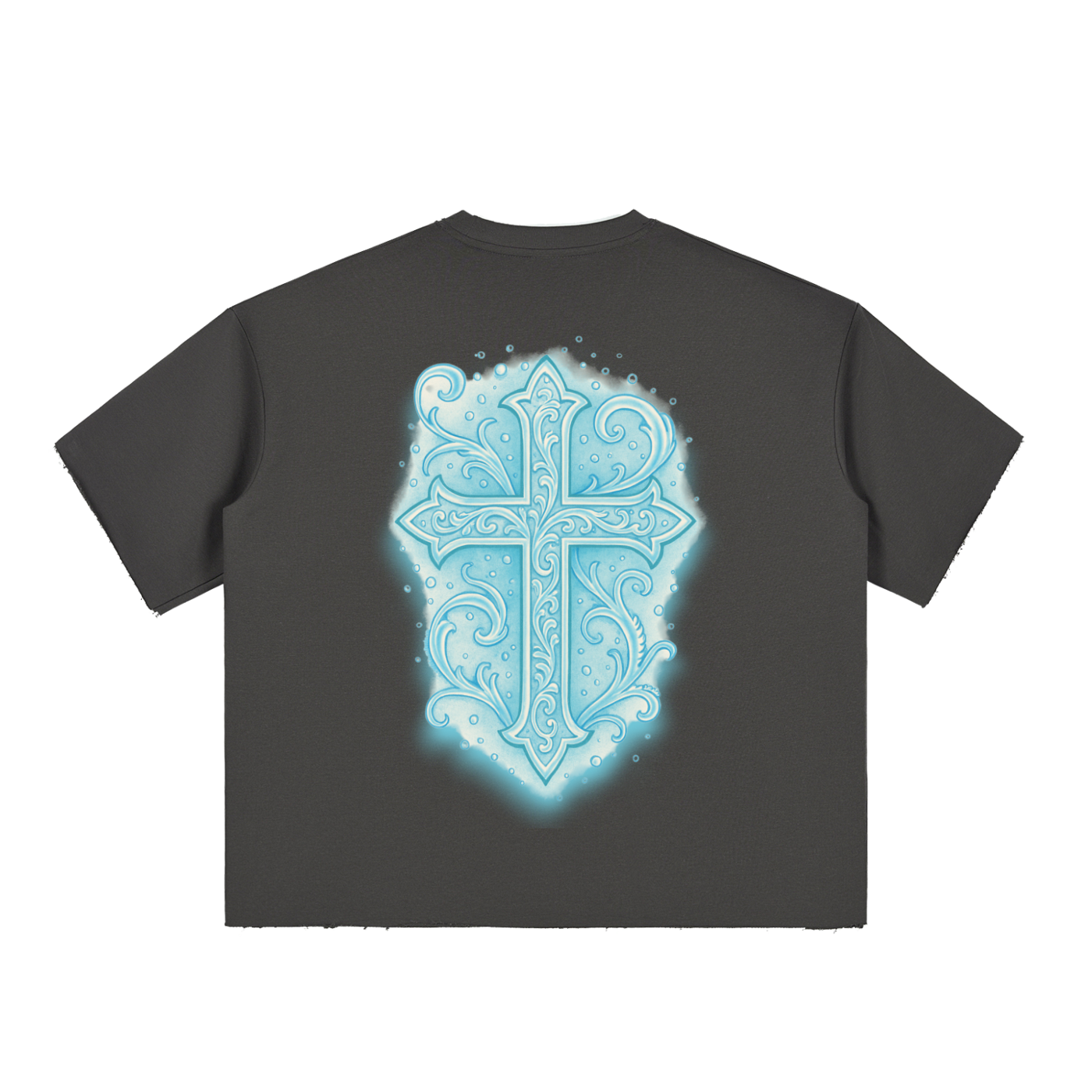 Boxy Half-Sleeve Raw-Edge T-Shirt