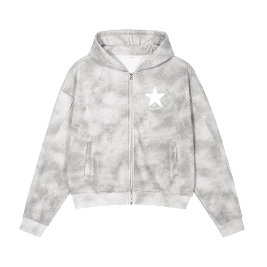 Mens Baby Face Dirty Washed Zip-Up Fleece Hoodie
