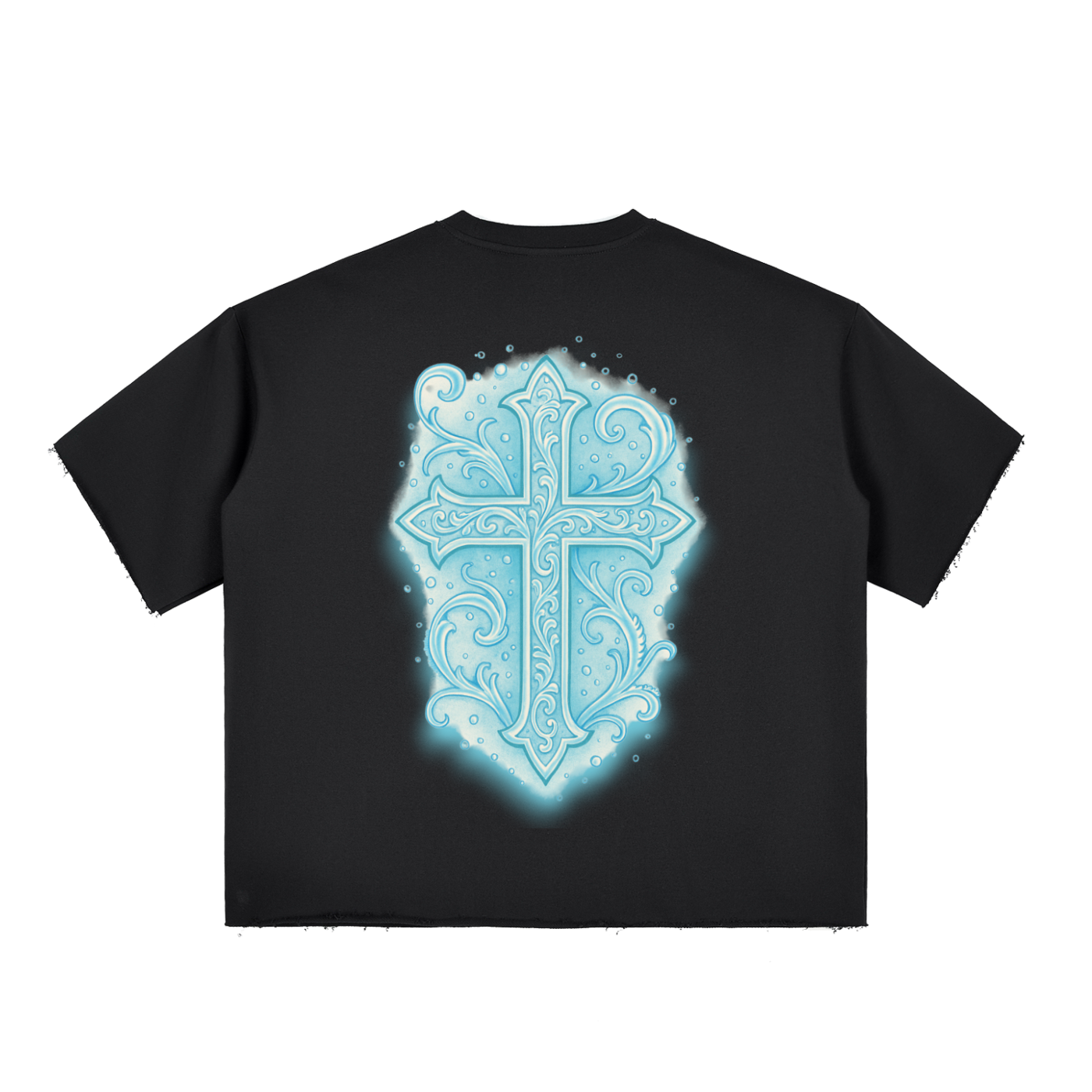Boxy Half-Sleeve Raw-Edge T-Shirt